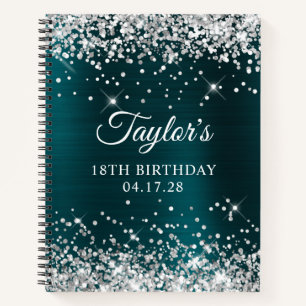 Glittery Silver Dark Turquoise Foil 18. Geburtstag Notizbuch