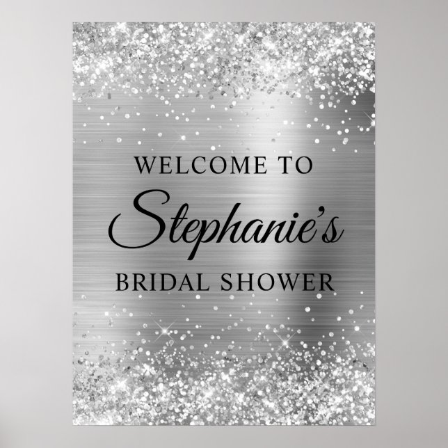 Glittery Silver Faux Foil Bridal Shower Welcome Poster (Vorne)