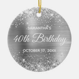 Glittery Silver Foil 40. Geburtstag Keramik Ornament