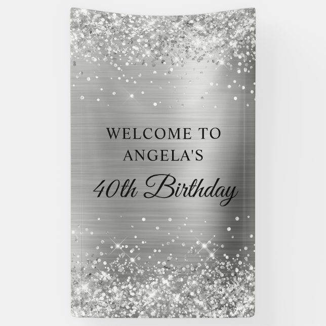 Glittery Silver Foil 40. Geburtstag Vertikal Banner (Vertikal)