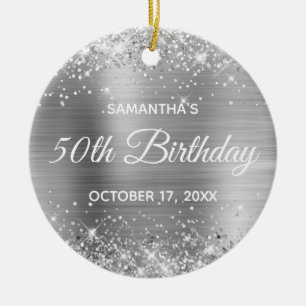 Glittery Silver Foil 50. Geburtstag Keramik Ornament