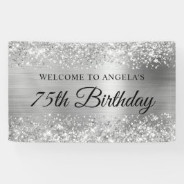 Glittery Silver Foil 75. Geburtstag Willkommen Banner