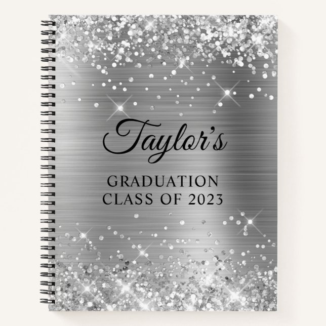 Glittery Silver Foil Abschluss Guest Notizbuch (Vorderseite)