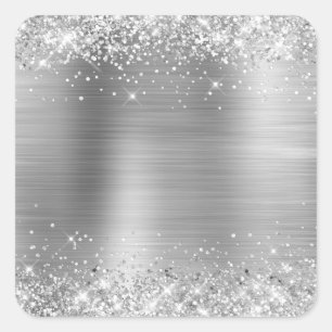 Glittery Silver Foil Blank Quadratischer Aufkleber