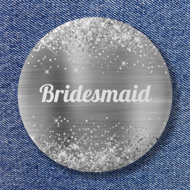 Glittery Silver Foil Bridesmaid Button (Glittery Silver Foil Bridesmaid Button)