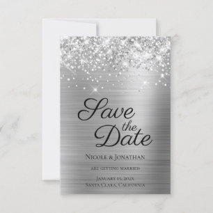 Glittery Silver Foil Elegante Kalligraphie Save The Date