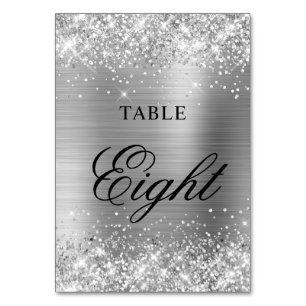 Glittery Silver Foil Extravagant Classic Calligrap Tischnummer