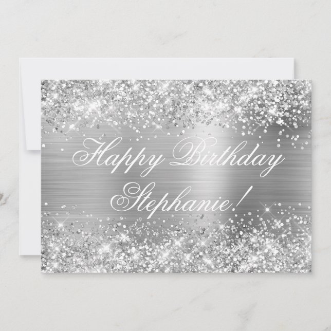 Glittery Silver Foil Extravagant Happy Birthday Karte (Vorderseite)