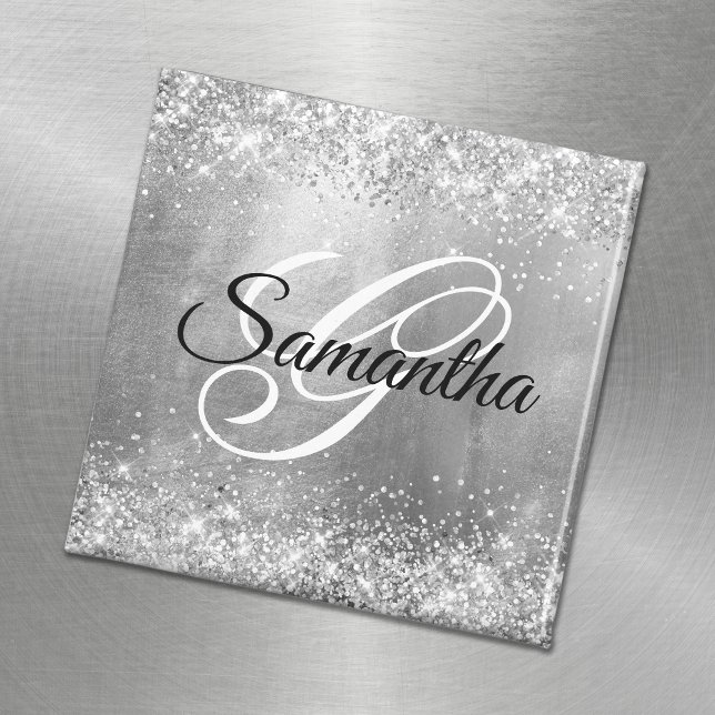 Glittery Silver Foil Extravagant Monogram Magnet (Von Creator hochgeladen)