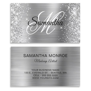 Glittery Silver Foil Extravagant Monogram Visitenkarte