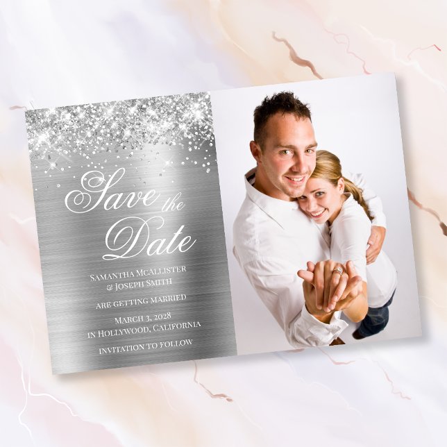 Glittery Silver Foil Foto Save The Date (Von Creator hochgeladen)