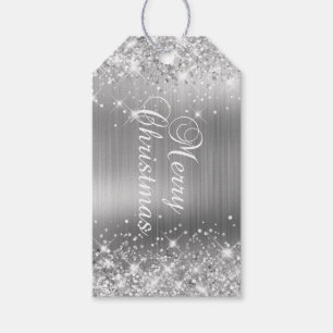 Glittery Silver Foil Frohe Weihnachten Geschenkanhänger