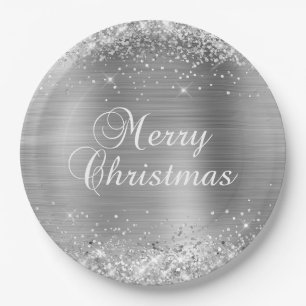 Glittery Silver Foil Frohe Weihnachten Pappteller