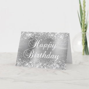 Glittery Silver Foil Happy Birthday Karte