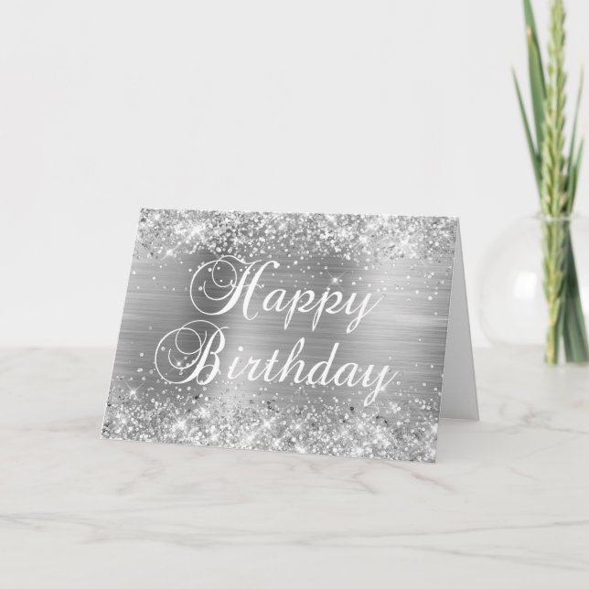 Glittery Silver Foil Happy Birthday Karte (Vorderseite)