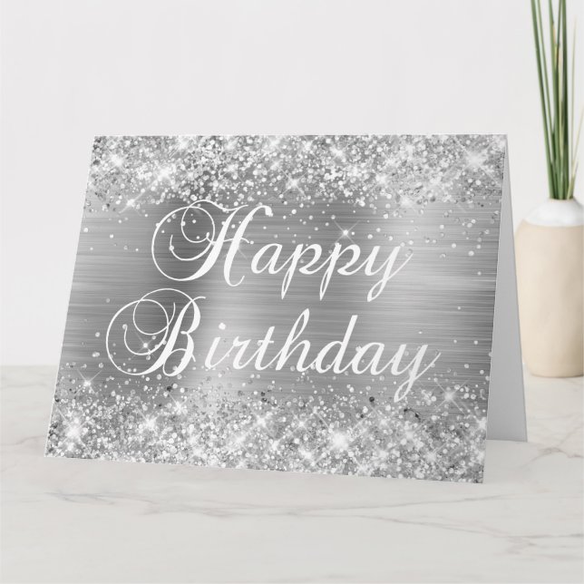 Glittery Silver Foil Happy Birthday von Group Karte (Vorderseite)