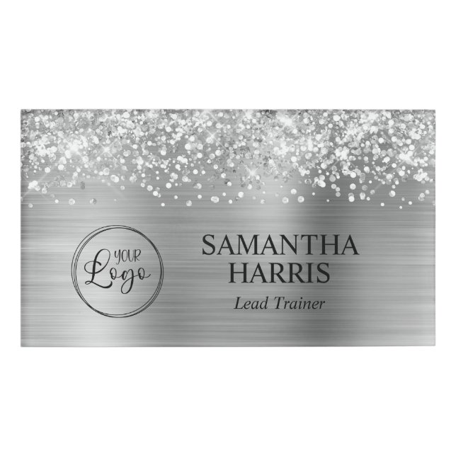 Glittery Silver Foil Logo Namenschild (Vorderseite)