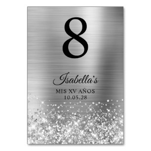 Glittery Silver Foil Mis XV Anos Tischnummer