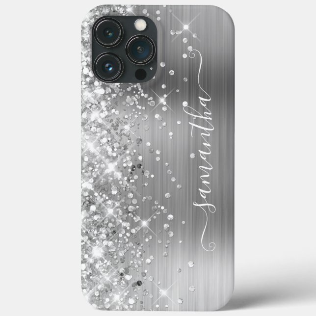 Glittery Silver Foil Modern Girl Signature Case-Mate iPhone Hülle (Rückseite)