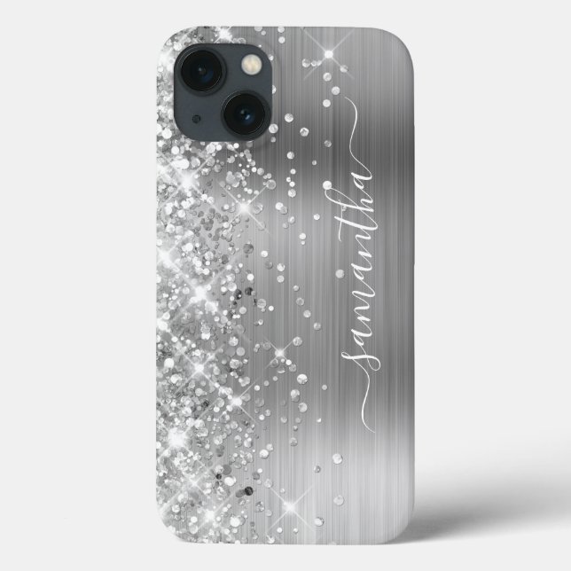 Glittery Silver Foil Modern Girl Signature Case-Mate iPhone Hülle (Rückseite)