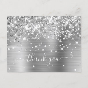 Glittery Silver Foil Modern Girl Vielen Dank Postkarte