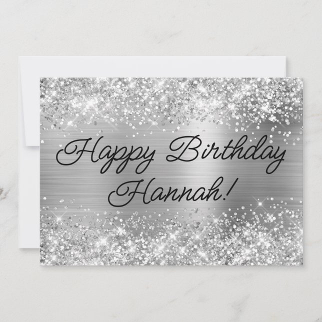 Glittery Silver Foil Modernes Glück Geburtstag Karte (Vorderseite)