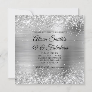 Glittery Silver Foil Monogram 40 & Fabulous Einladung