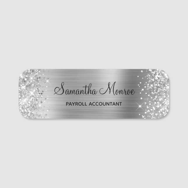 Glittery Silver Foil Namensschild (Vorderseite)