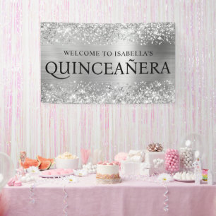 Glittery Silver Foil Quinceanera All Caps Willkomm Banner