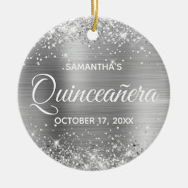 Glittery Silver Foil Quinceañera Keramik Ornament
