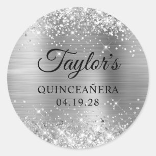 Glittery Silver Foil Quinceanera Runder Aufkleber