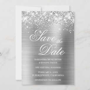 Glittery Silver Foil Save the Date Einladung
