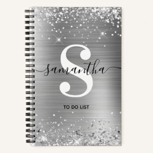 Glittery Silver Foil Signature Monogram To Do List Notizbuch