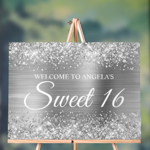 Glittery Silver Foil Sweet 16 Acrylschild