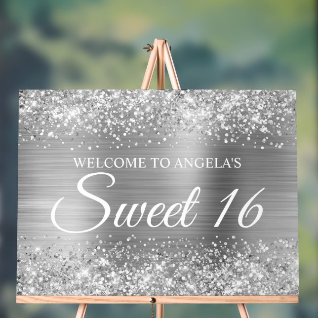 Glittery Silver Foil Sweet 16 Acrylschild (Neutral)