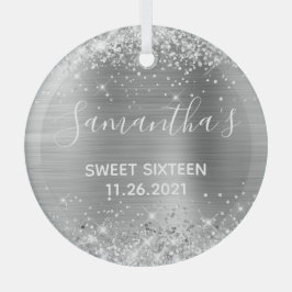 Glittery Silver Foil Sweet 16 Ornament Aus Glas