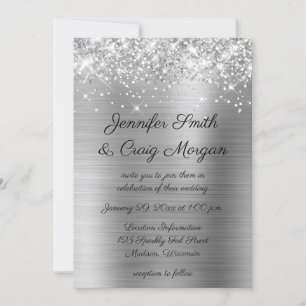 Glittery Silver Foil Wedding Einladung