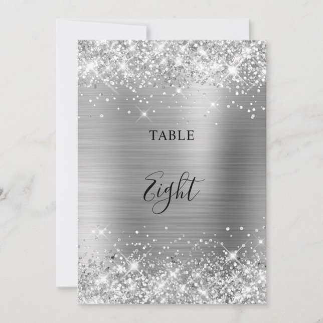 Glittery Silver Foil Wedding Tischnummer 12x18 Car (Vorderseite)