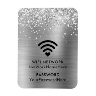 Glittery Silver Foil WiFi-Netzwerk und Kennwort Magnet