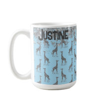 Glittery Silver Giraffe on Blue Personalisiert