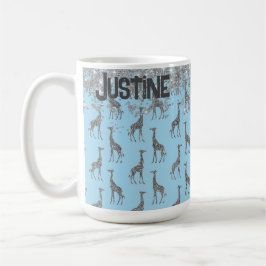 Glittery Silver Giraffe on Blue Personalisiert Kaffeetasse