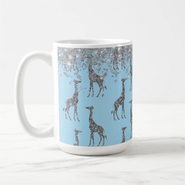 Glittery Silver Giraffe on Dreamy Blue Kaffeetasse (Links)