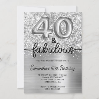 Glittery Silver Glam 40 und Fabulous Einladung