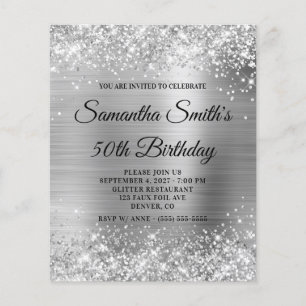 Glittery Silver Glam 50. Geburtstag Einladung Flyer