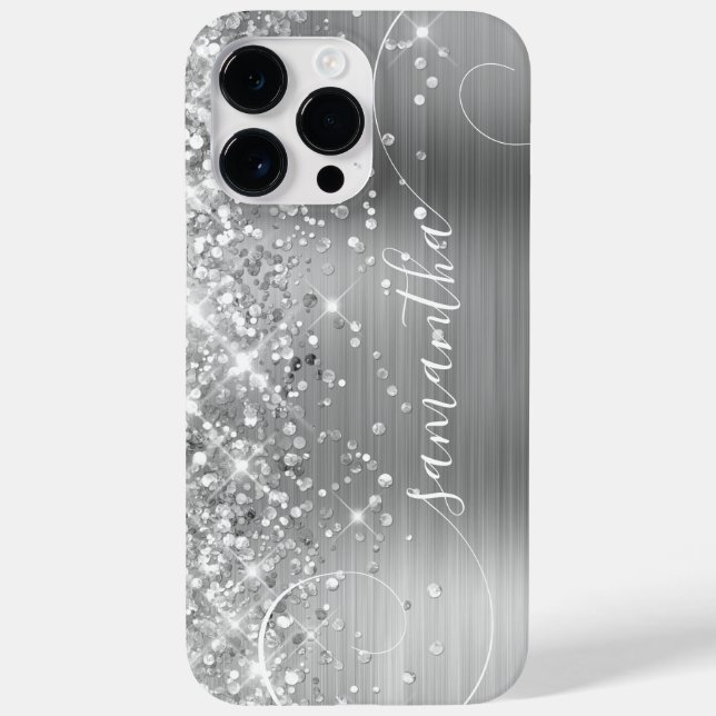 Glittery Silver Glam Curly Signature Case-Mate iPhone Hülle (Rückseite)