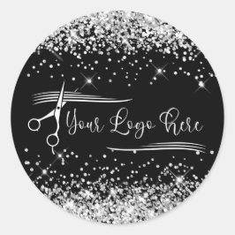 Glittery Silver Glam für Ihr Logo Schwarz Runder Aufkleber