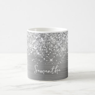 Glittery Silver Glam Name Kaffeetasse
