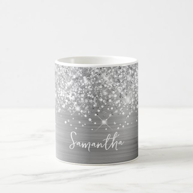 Glittery Silver Glam Name Kaffeetasse (Mittel)