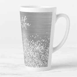 Glittery Silver Glam Name Milchtasse
