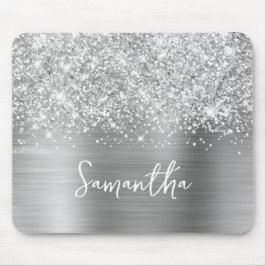 Glittery Silver Glam Name Mousepad